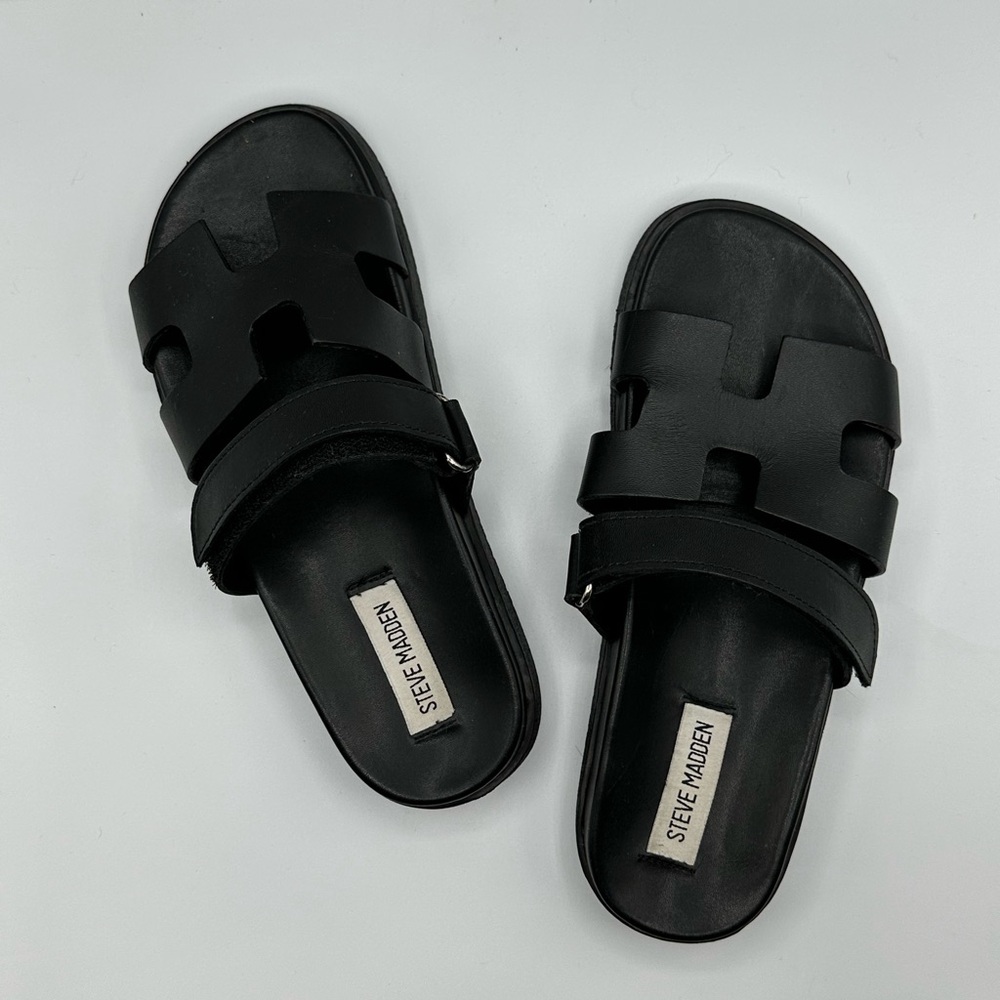 Steve Madden Mayven Black Leather Sandals 7.5 - Picture 3 of 7